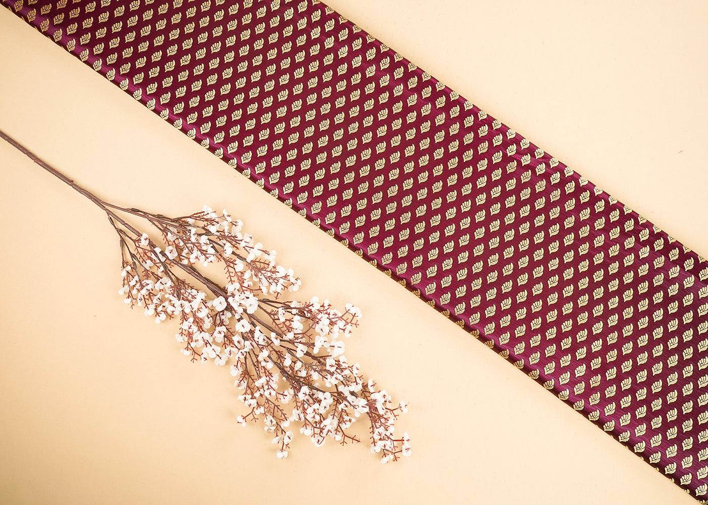 Maroon Banarasi Brocade Fabric With All Over Golden Zari Handloom 21552