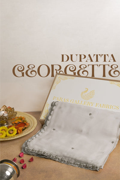 White Georgette Dupatta With All Over Katdana, Bead, Sequins And Zari Work With Scalloped Borders 21556
