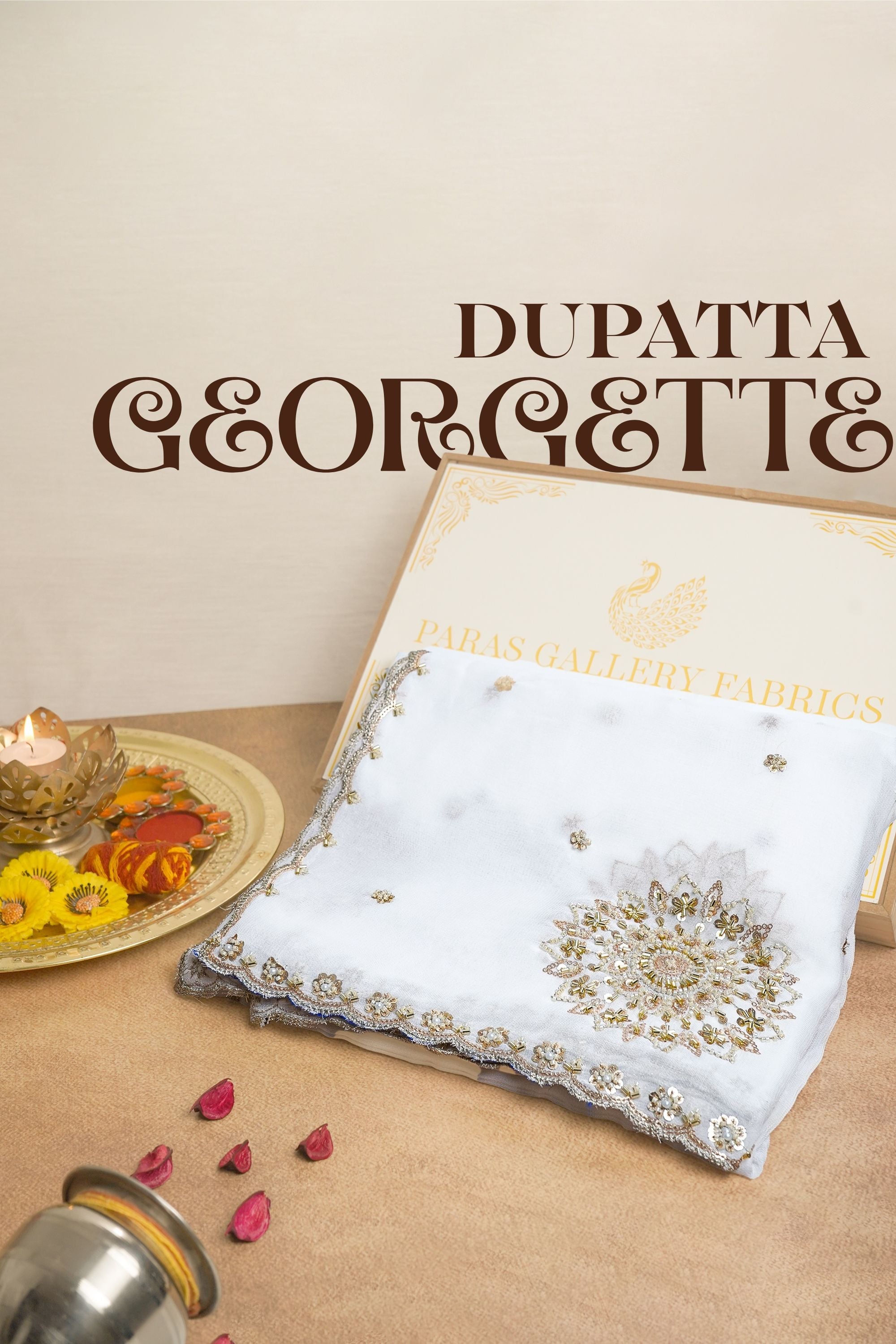 White Dyeable Georgette Dupatta All Over Sequins And Katdana Work 21558