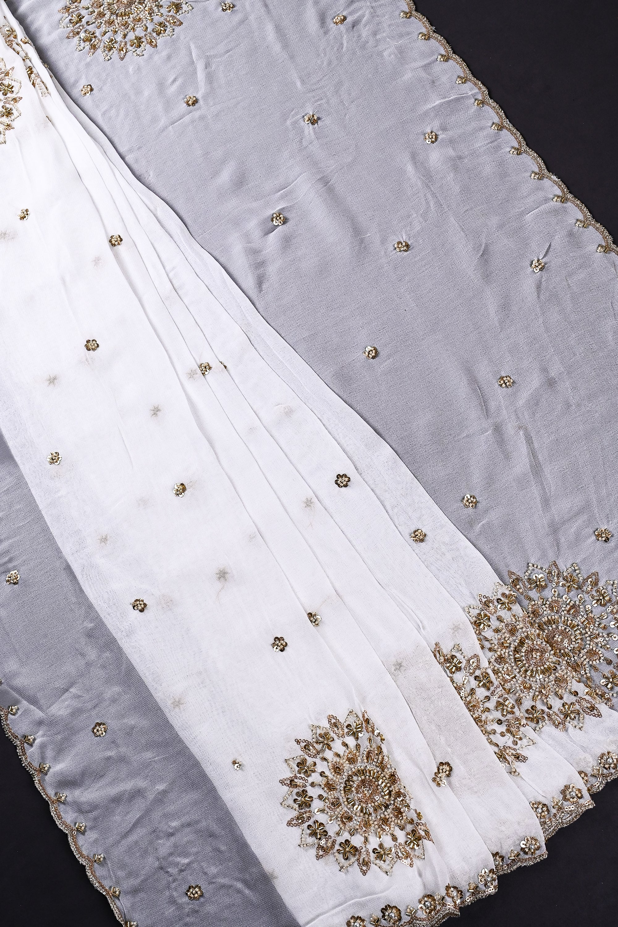 White Dyeable Georgette Dupatta All Over Sequins And Katdana Work 21558