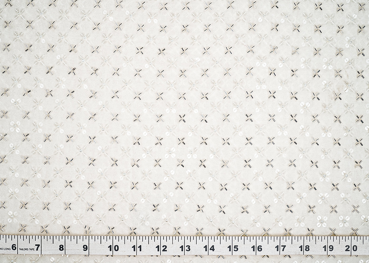 White Dyeable Georgette Fabric With All Over Thread, Sequins, Beads, Katdana, And Zari Work 21563