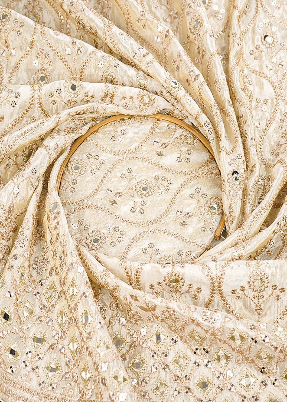 Golden-Dyeable-Tissue-Fabric-With-All-Over-Zari-Sequins-And-Faux-Mirror-Work-With-One-Side-Border-21588-close-view