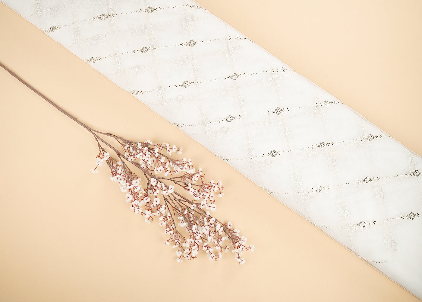 White Dyeable Net Fabric With All Over Katdana, Sequins And Beads Work 21593