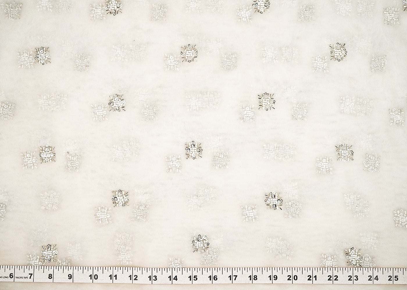 White Dyeable Net Fabric With All Over Buti Of Katdana, Sequins And Beads Work 21596