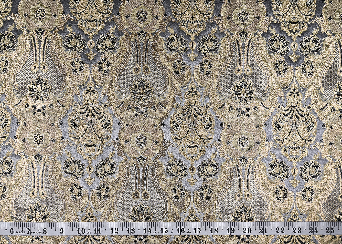 Grey Banarasi Brocade Fabric With All Over Golden Zari Handloom 21612