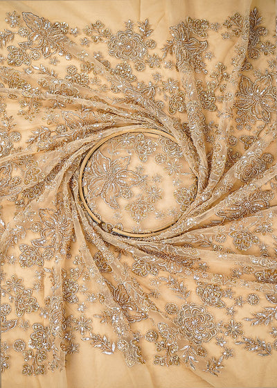 Golden Imported Net Fabric With All Over Zari, Katdana, Sequins And Bead Work 21615