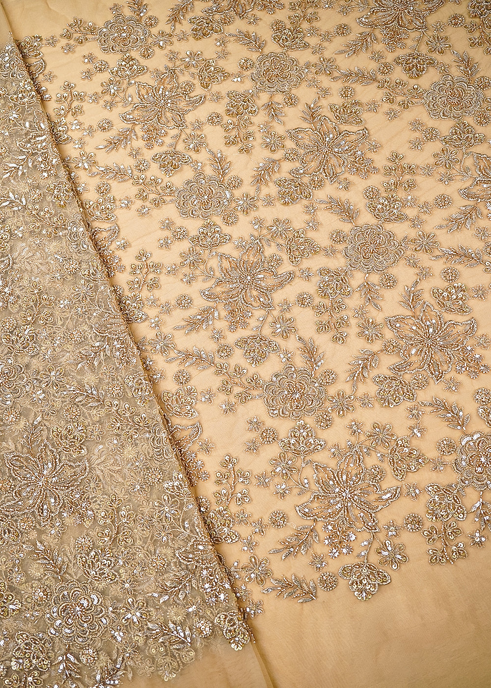 Golden Imported Net Fabric With All Over Zari, Katdana, Sequins And Bead Work 21615