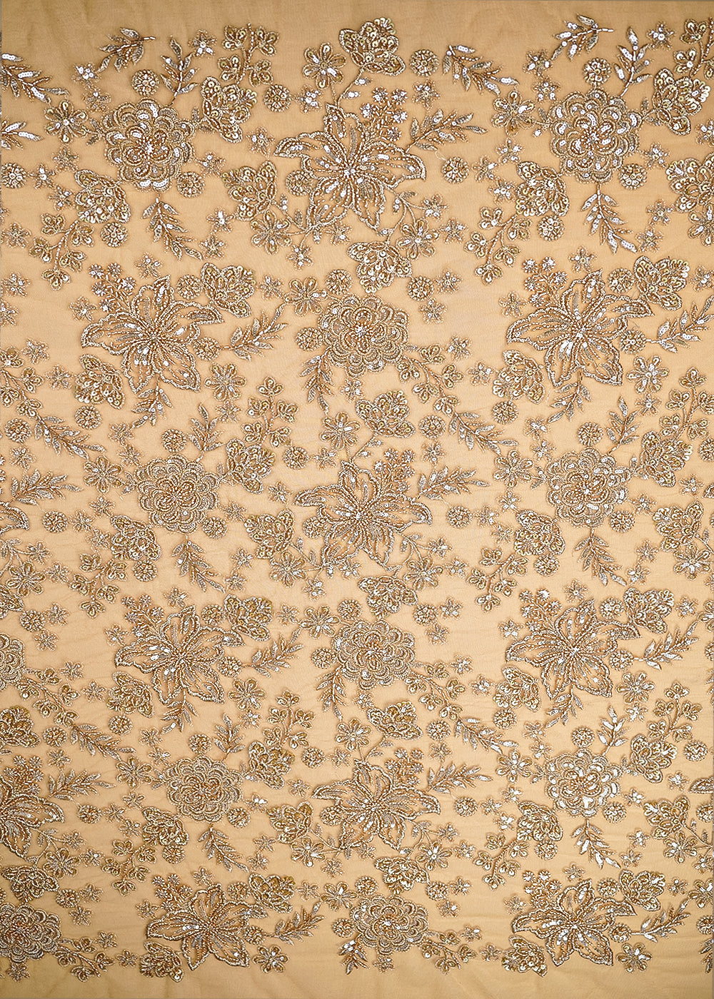 Golden Imported Net Fabric With All Over Zari, Katdana, Sequins And Bead Work 21615