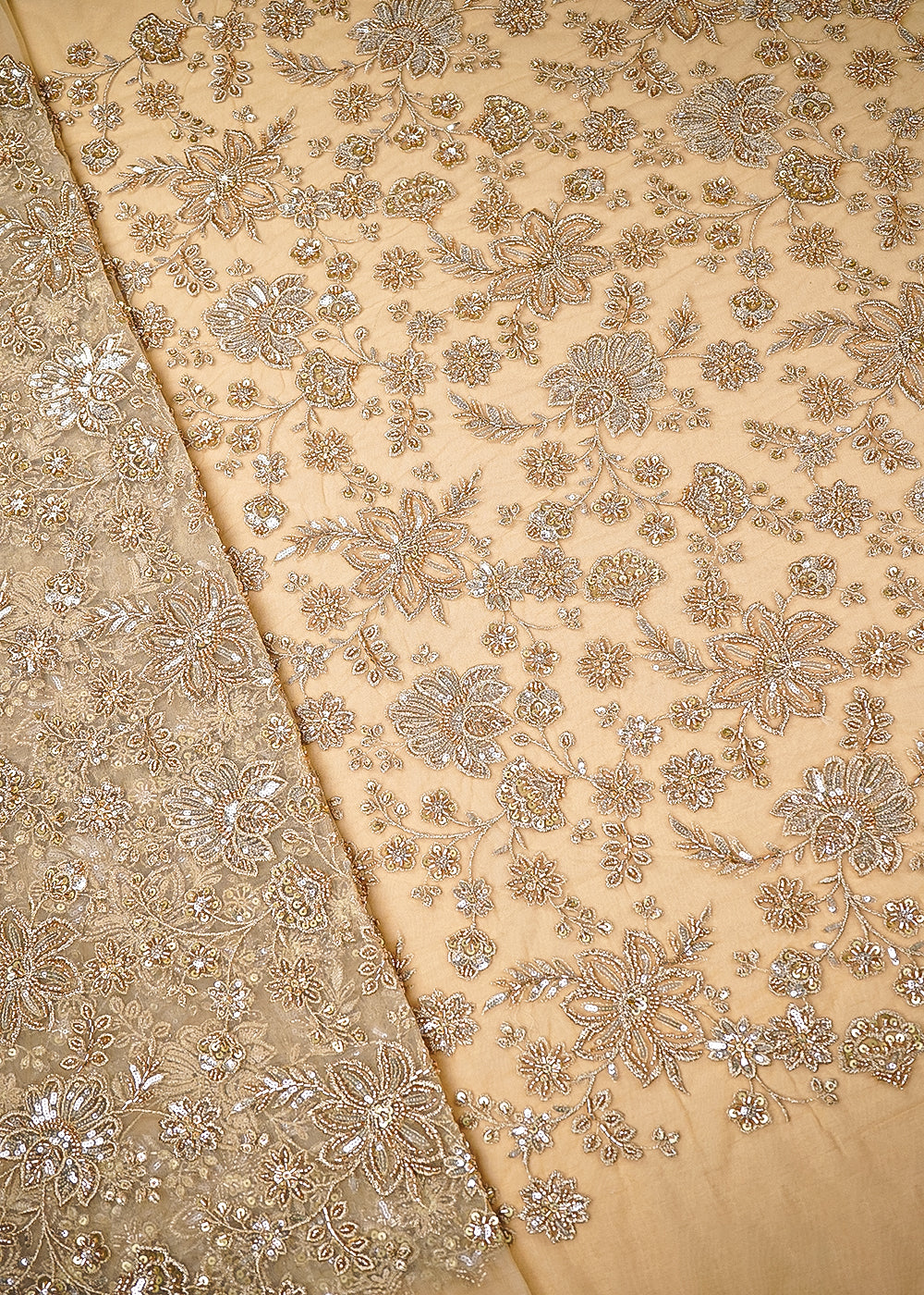 Golden Imported Net Fabric With All Over Zari, Katdana, Sequins And Bead Work 21616