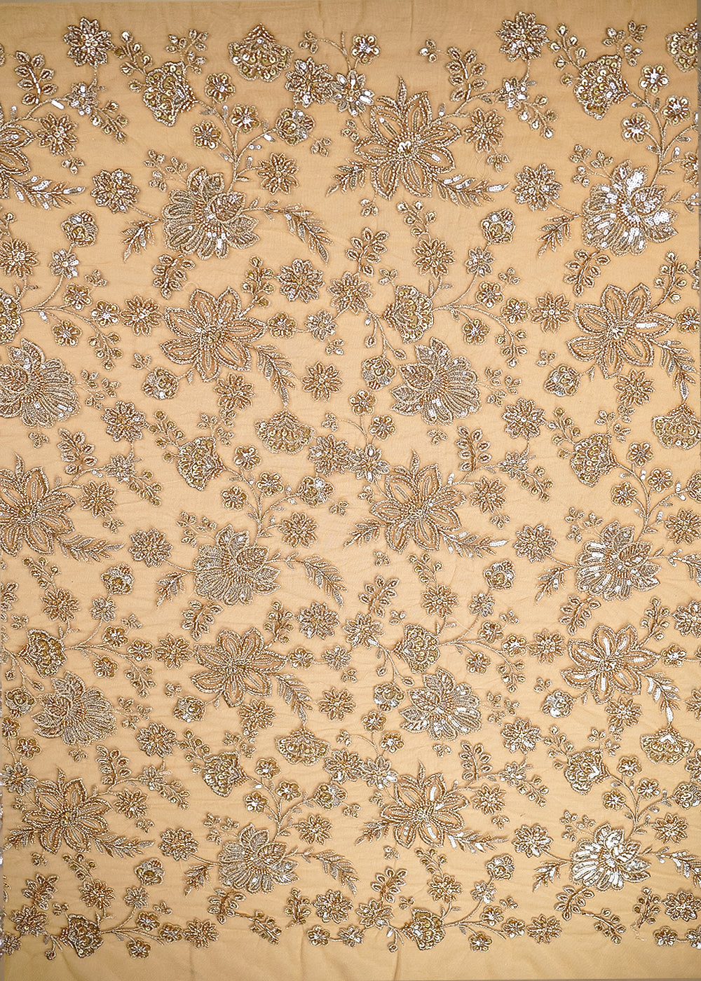 Golden Imported Net Fabric With All Over Zari, Katdana, Sequins And Bead Work 21616
