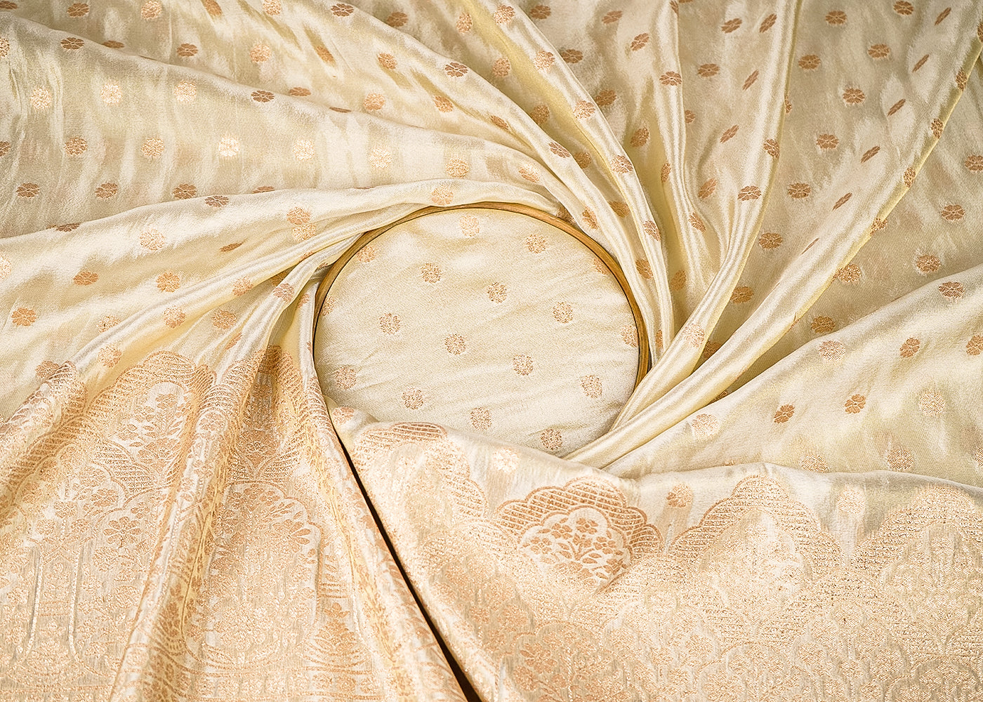Golden Dyeable Tissue Fabric With All Over Zari Handloom With One Side Border 21619