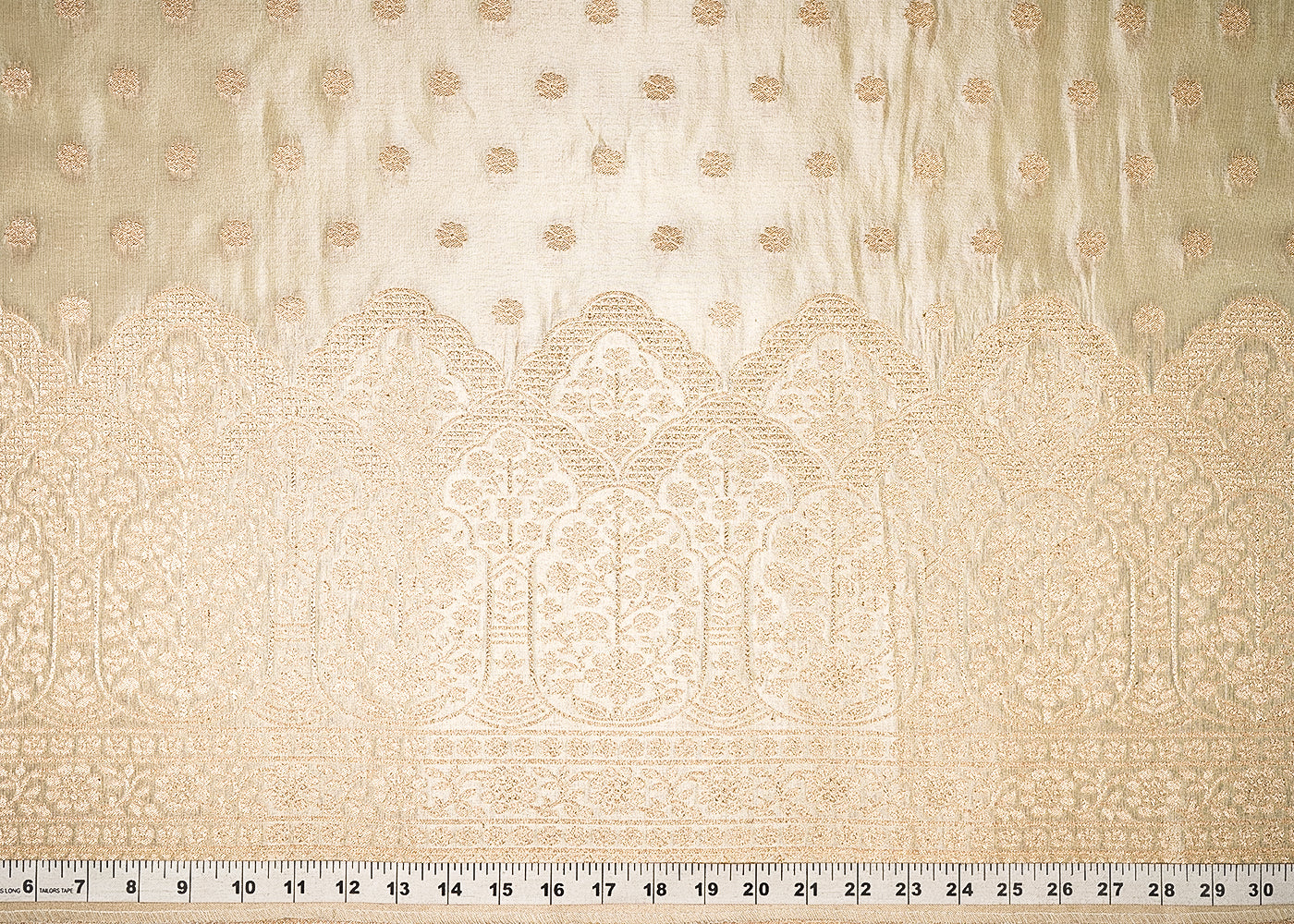 Golden Dyeable Tissue Fabric With All Over Zari Handloom With One Side Border 21619
