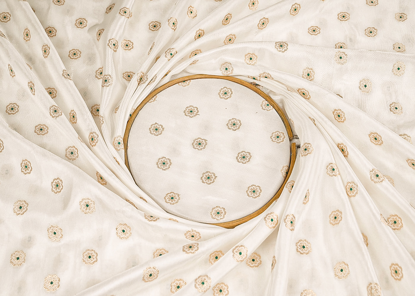 White Dyeable Silk Fabric With All Over Thread And Zari Handloom 21623