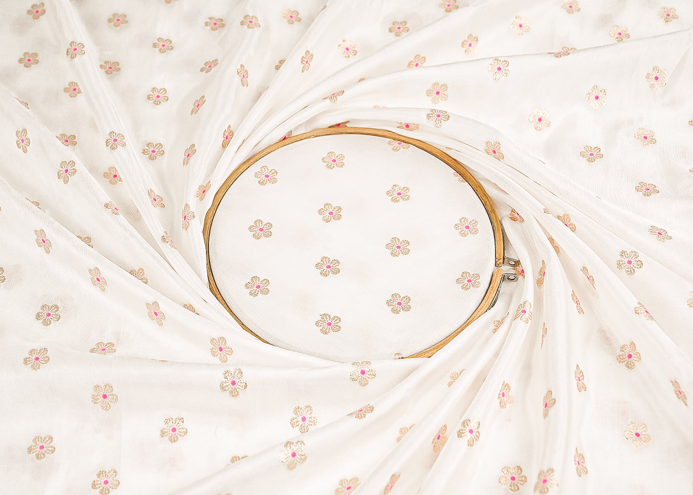 White Dyeable Silk Fabric With All Over Thread And Zari Handloom 21624