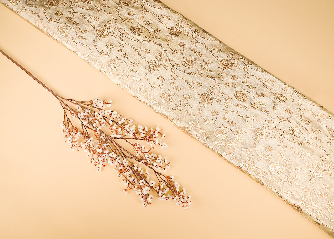 Golden Dyeable Tissue Fabric With All Over Zari Handloom 21626