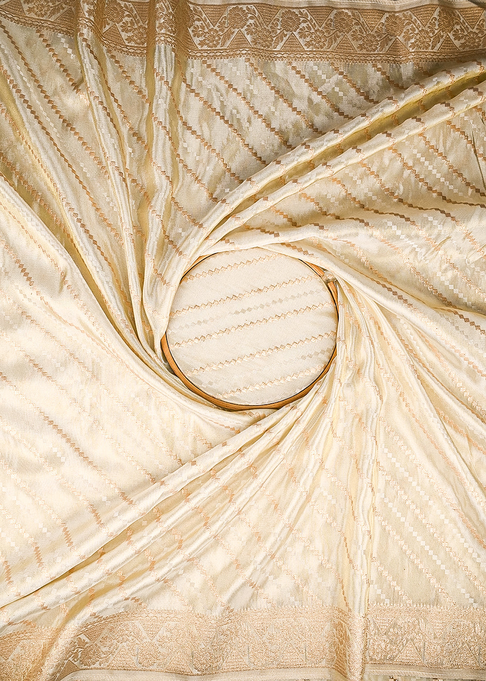 Golden Dyeable Tissue Fabric With All Over Thread And Zari Handloom With Two Side Border 21627