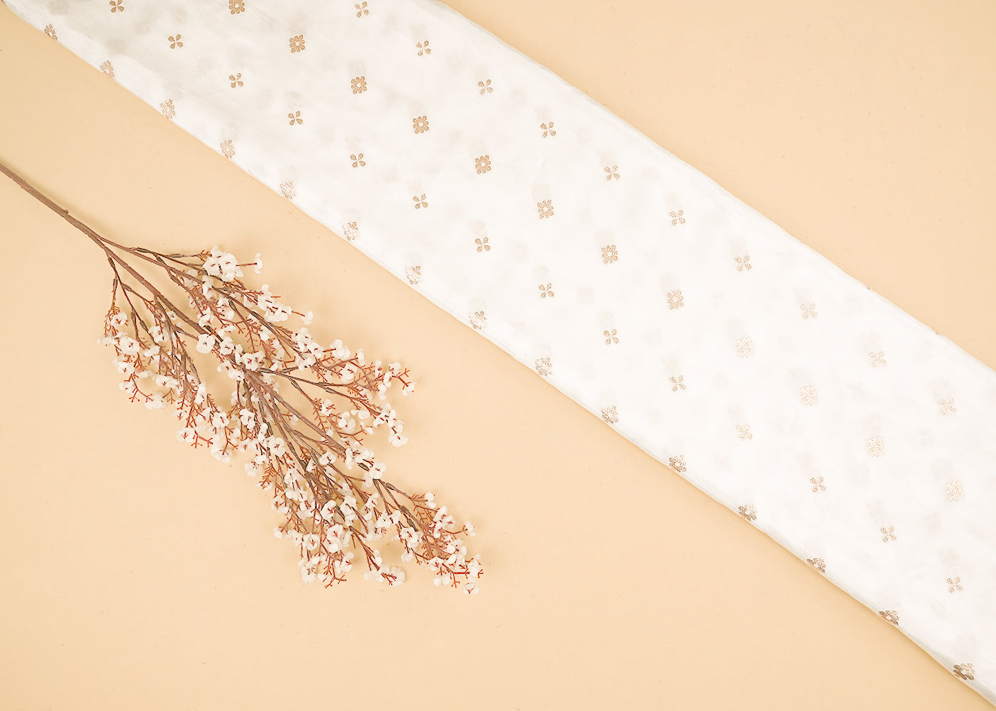 White Dyeable Silk Fabric With All Over Buti Work Of Zari Handloom 21628