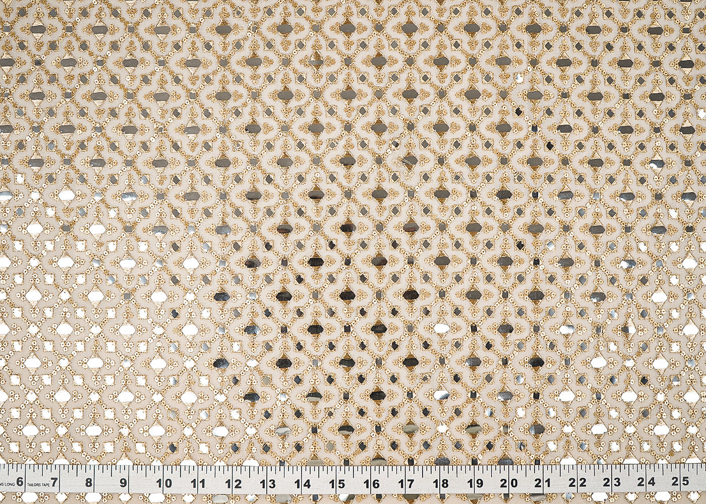 White Dyeable Georgette Fabric With All Over Sequins, Faux Mirror And Zari Work 21629