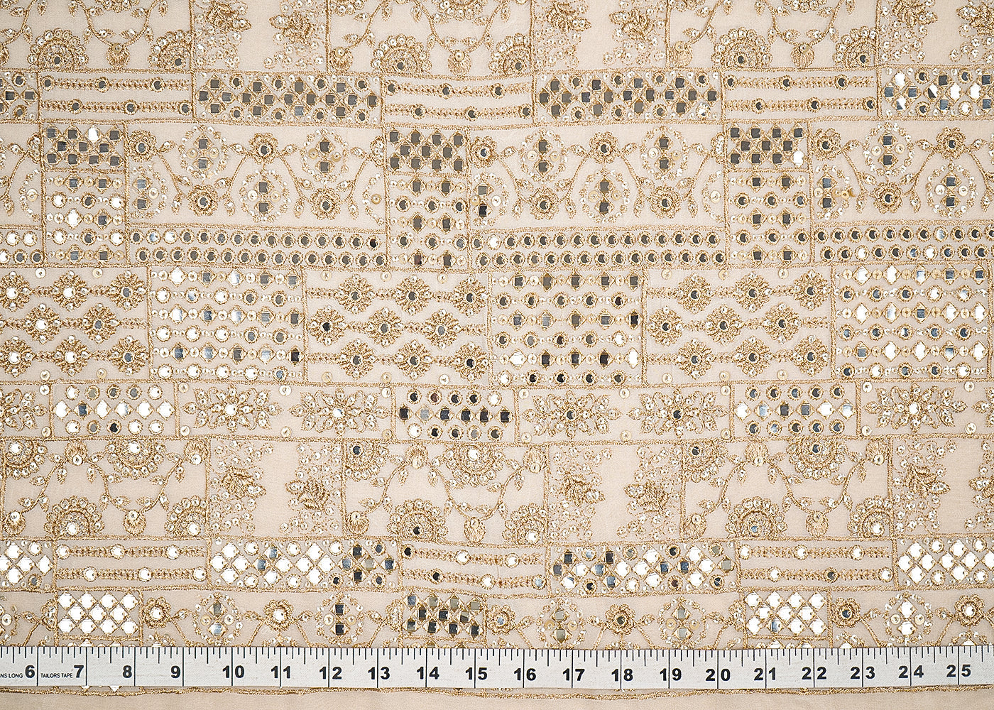 White Dyeable Georgette Fabric With All Over Zari, Faux Mirror And Sequins Work  21630