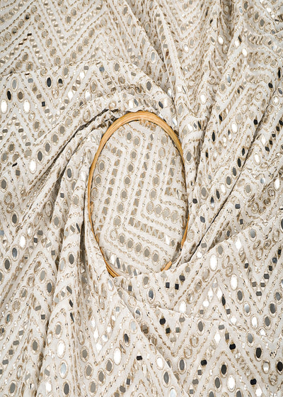 The Noor - White Dyeable Georgette Fabric With All Over Faux Mirror, Zari And Sequins Work | 21631