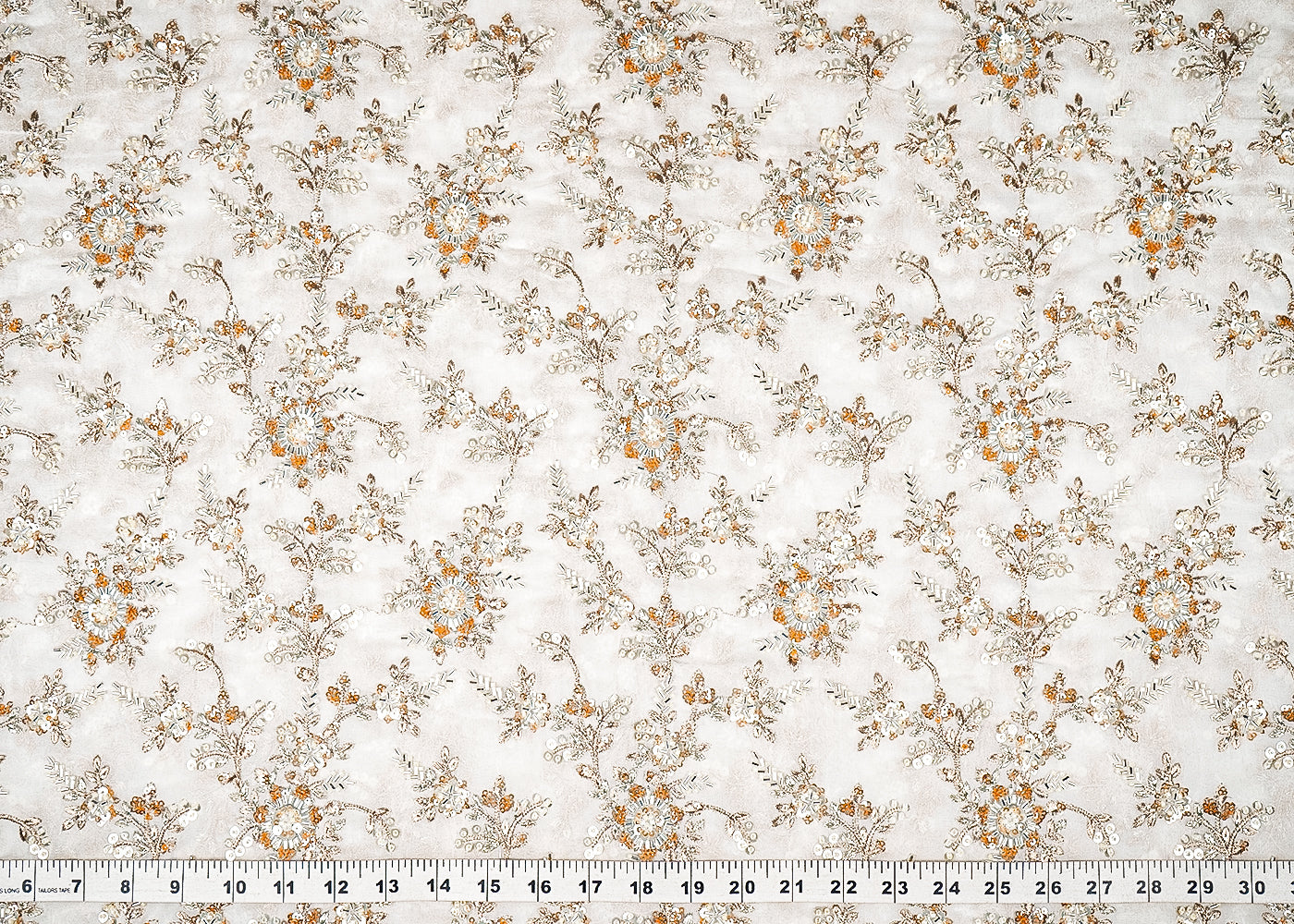 White Dyeable Georgette Fabric With All Over Zari, Sequins, Katdana And Bead Handwork 21633