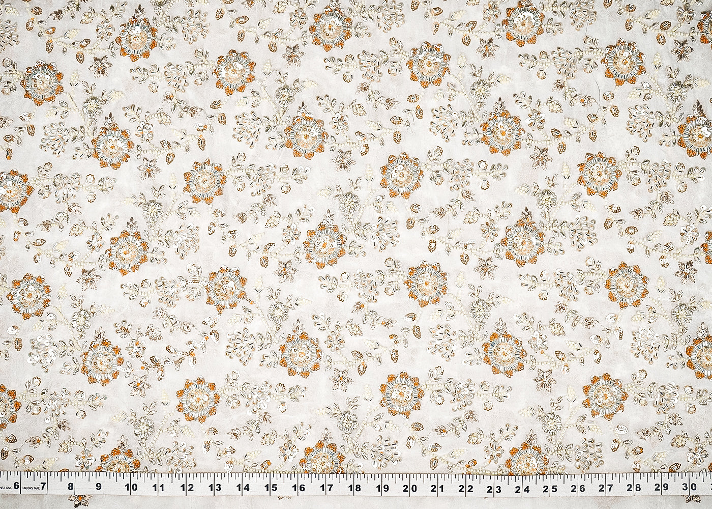 White Dyeable Georgette Fabric With All Over Zari, Sequins, Katdana And Bead Handwork 21635