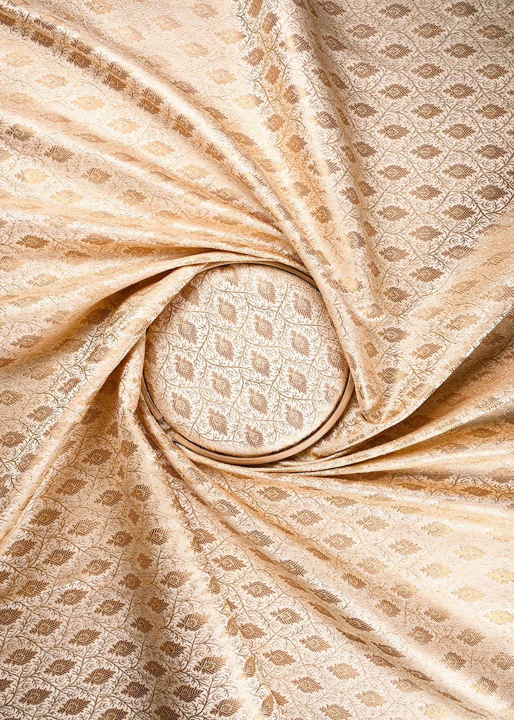 Golden Banarasi Brocade Fabric With All Over Golden Zari Handloom 21641