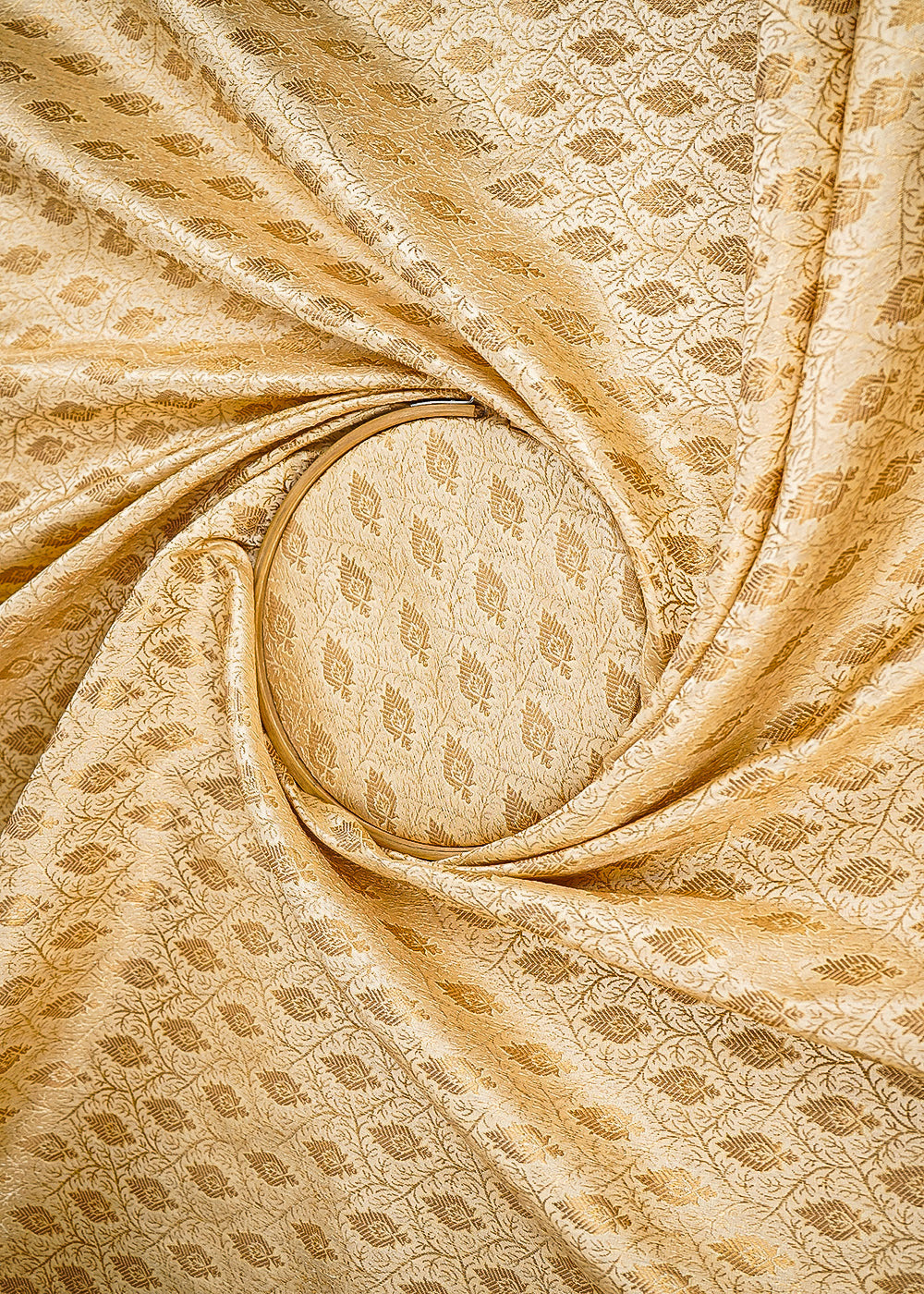Golden Banarasi Brocade Fabric With All Over Golden Zari Handloom 21641