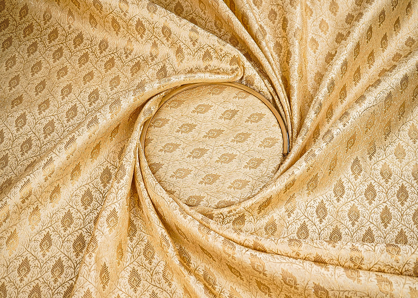 Golden Banarasi Brocade Fabric With All Over Golden Zari Handloom 21641
