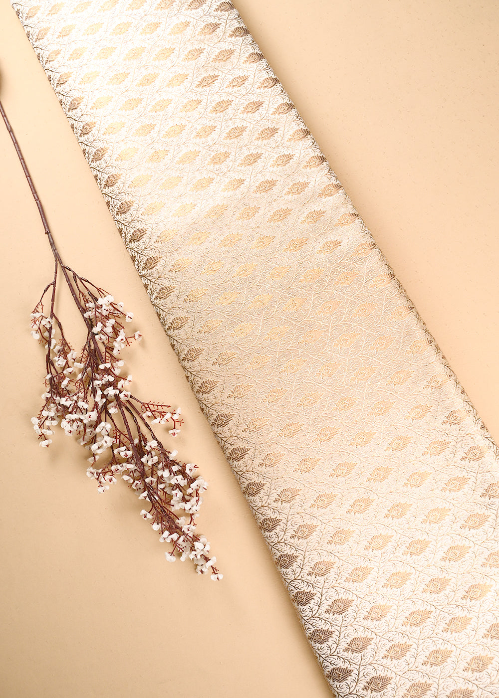 Golden Banarasi Brocade Fabric With All Over Golden Zari Handloom 21641