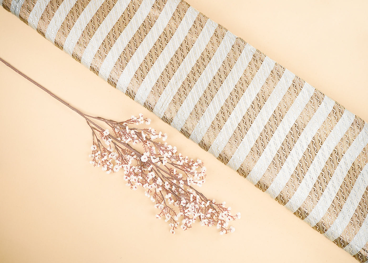 Golden Banarasi Brocade Fabric With All Over Golden Zari Handloom 21642