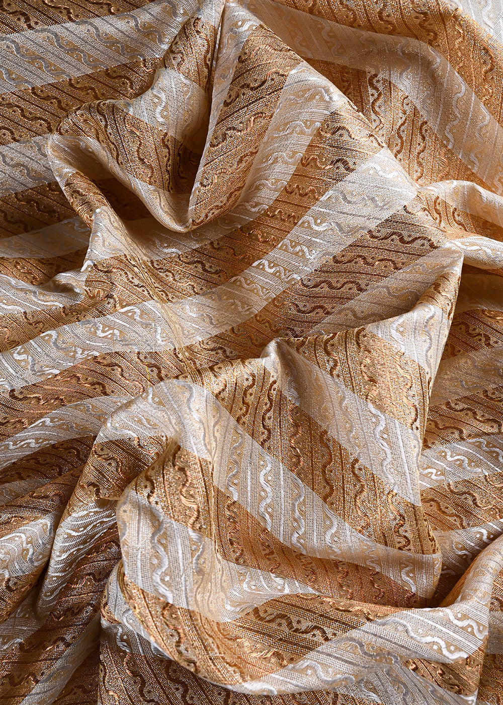 Golden Banarasi Brocade Fabric With All Over Golden Zari Handloom 21642