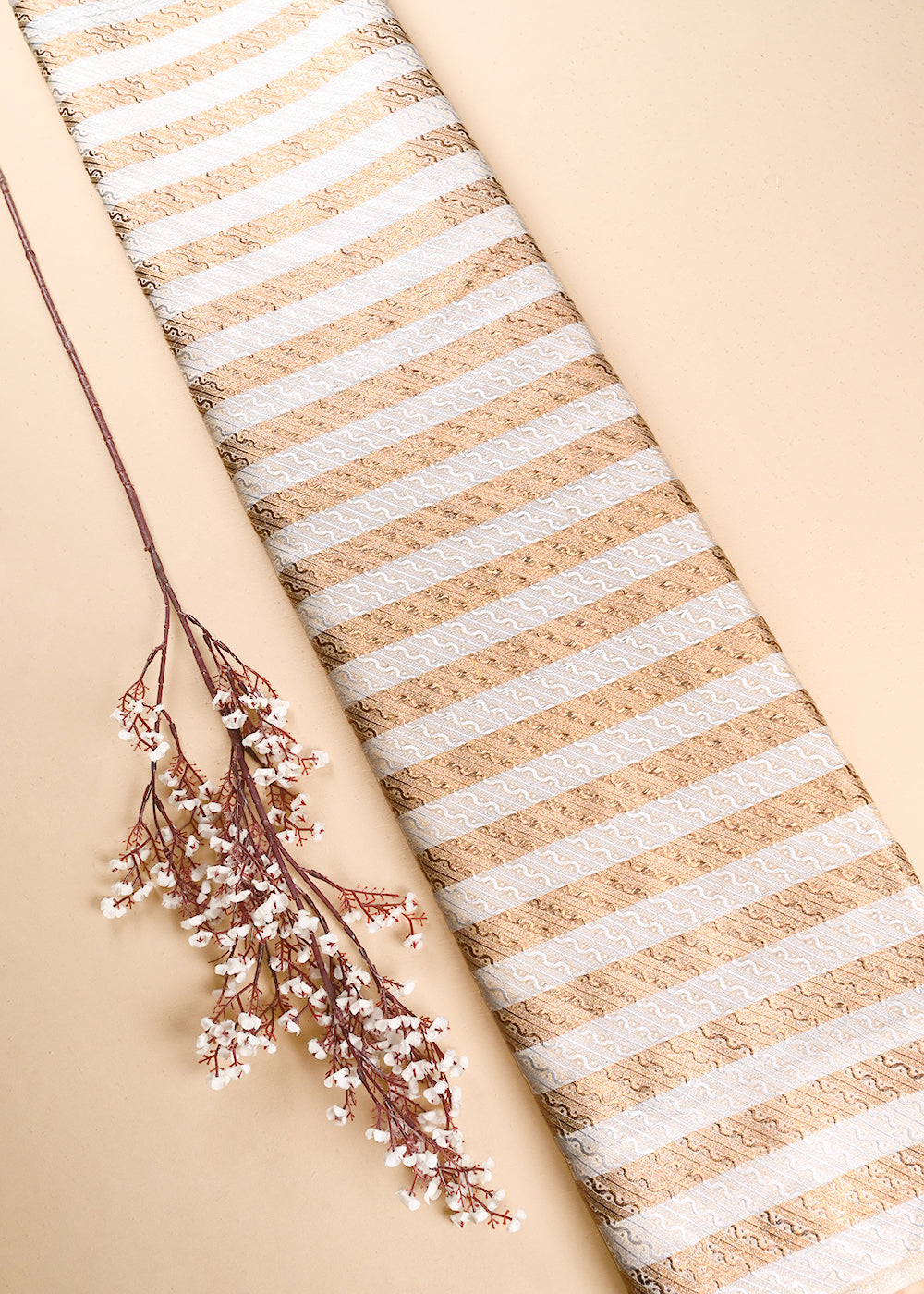 Golden Banarasi Brocade Fabric With All Over Golden Zari Handloom 21642