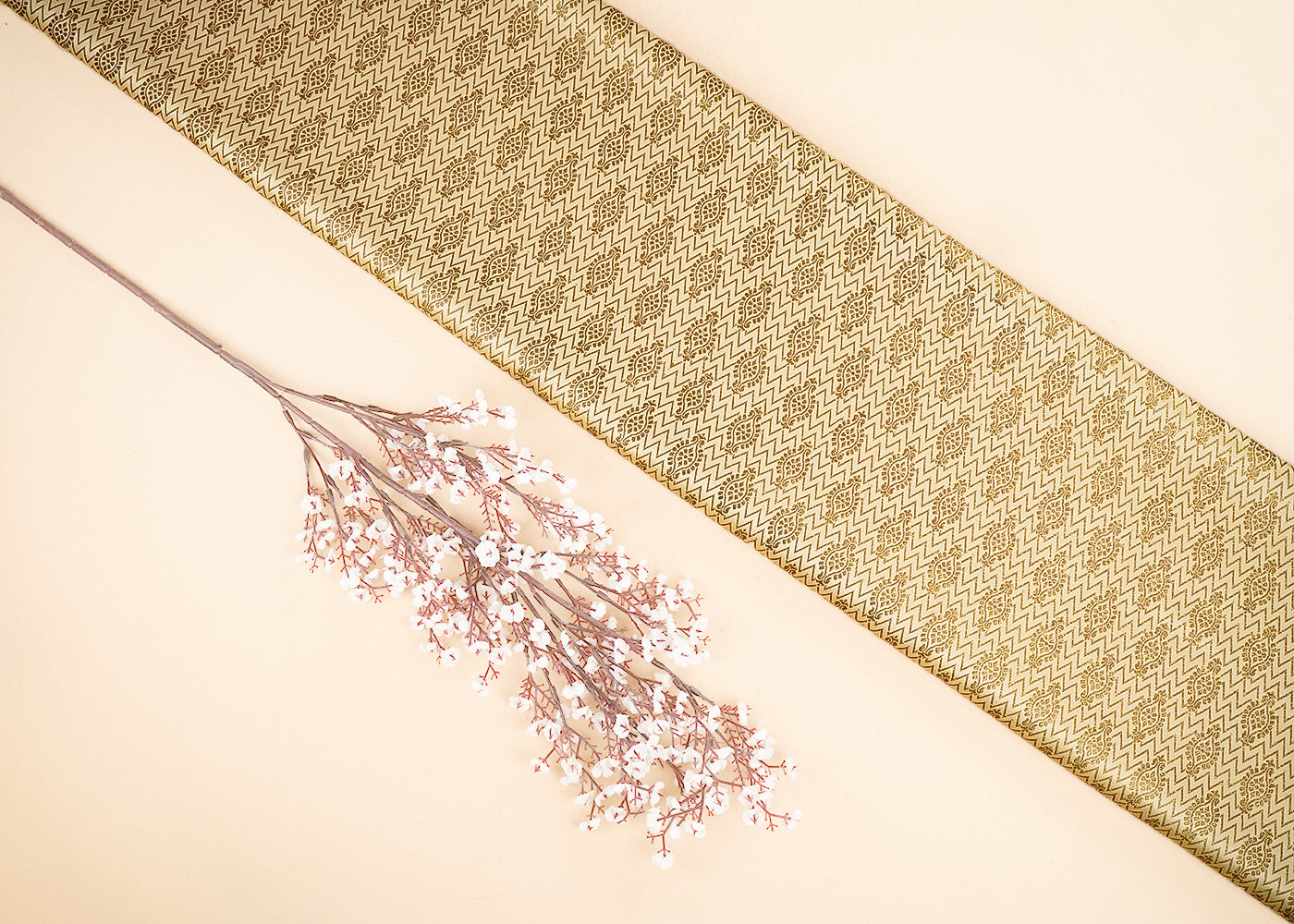 Golden Banarasi Brocade Fabric With All Over Golden Zari Handloom 21643
