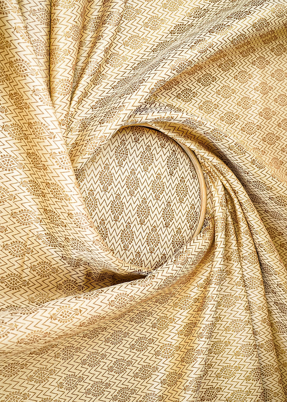 Golden Banarasi Brocade Fabric With All Over Golden Zari Handloom 21643