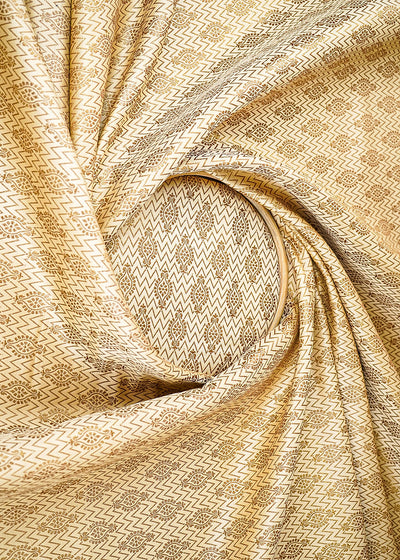 Golden Banarasi Brocade Fabric With All Over Golden Zari Handloom 21643
