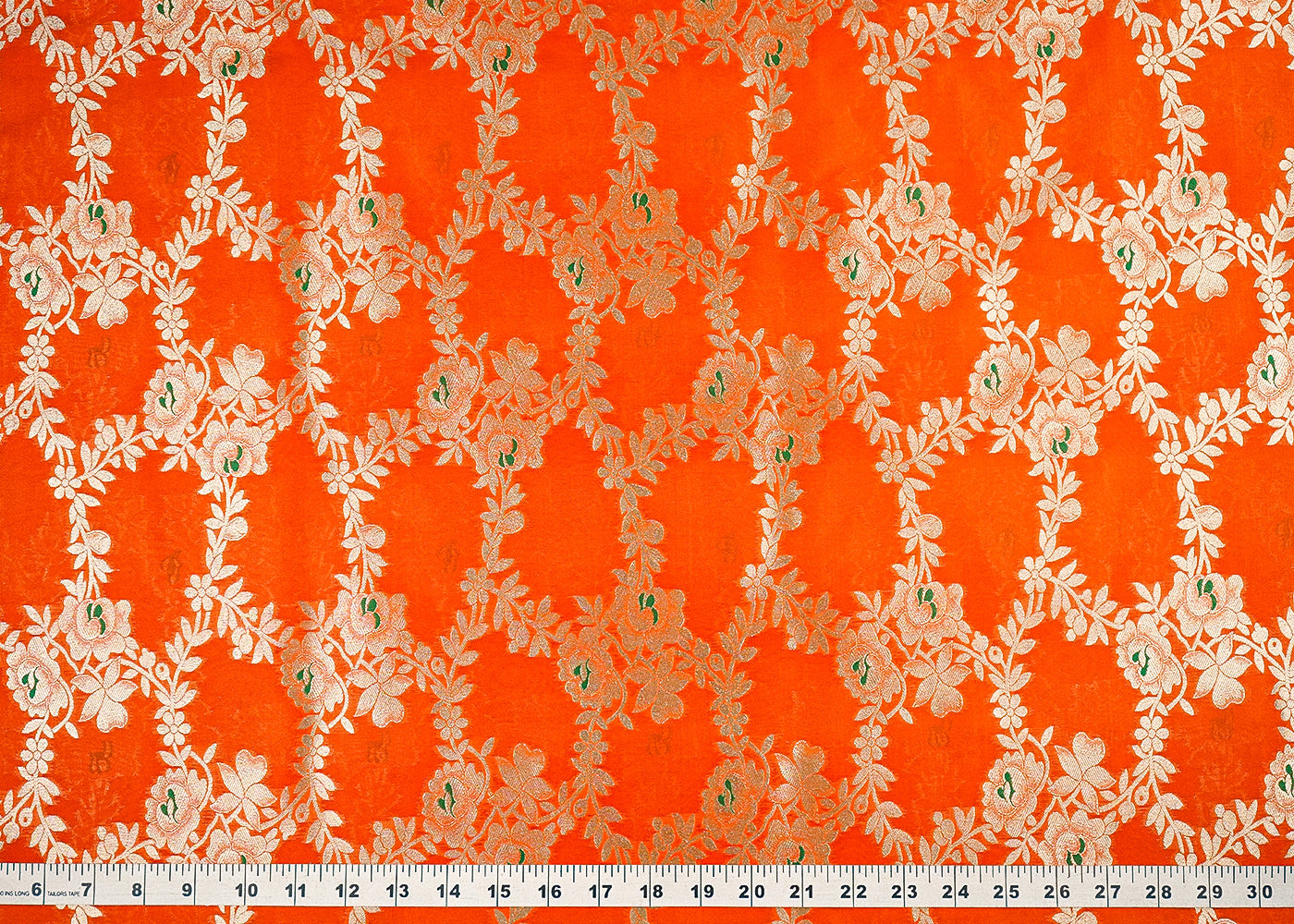 Orange-banarasi-brocade-fabric-with-all-over-golden-zari-handloom-21647-measurement-view