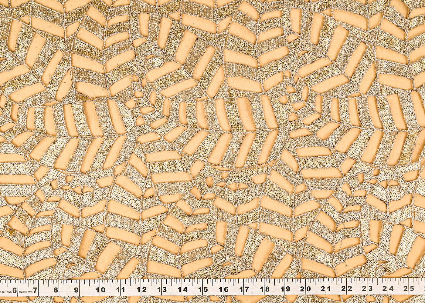 Golden Imported Laser CutWork Net Fabric With All Over Golden Zari And Sequins Work 21654