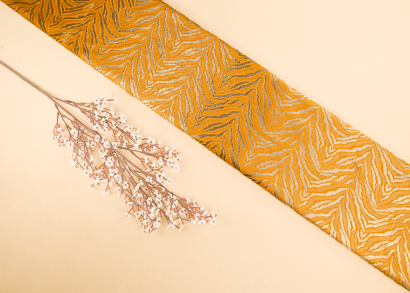 Yellow Banarasi Brocade Fabric With All Over Thread And Zari Handloom 21663