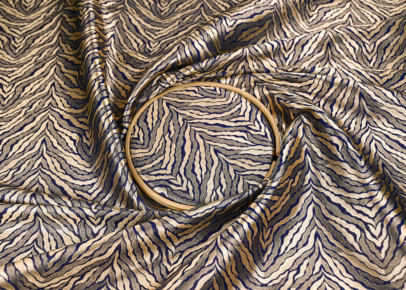 Navy Blue Banarasi Brocade Fabric With All Over Thread And Zari Handloom 21667