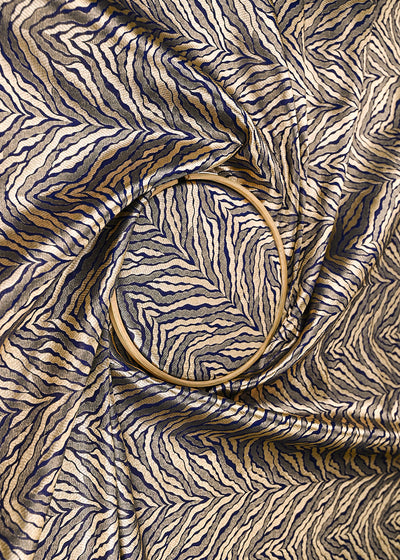 Navy Blue Banarasi Brocade Fabric With All Over Zari Handloom 21667