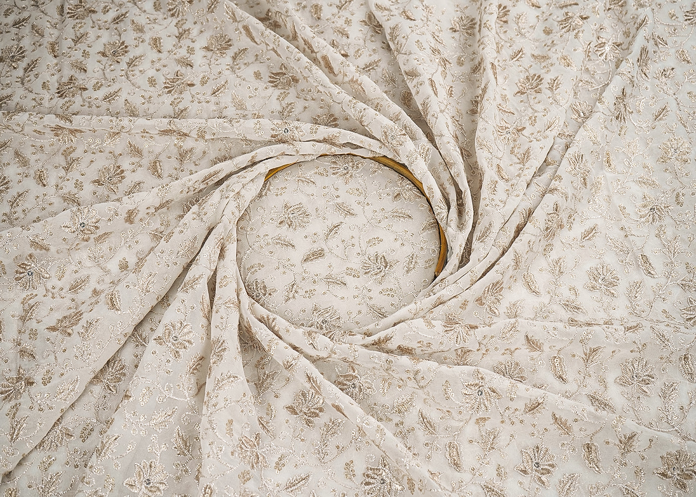 White Dyeable Georgette Fabric With All Over Zari And Sequins Work 21673