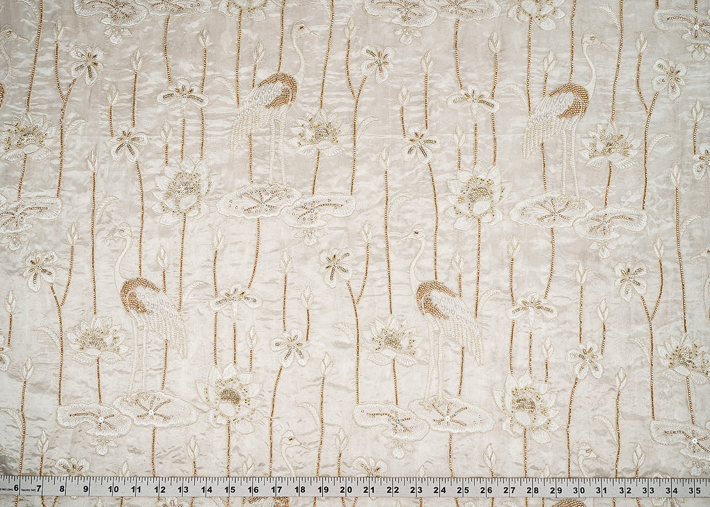 White Dyeable Silk Fabric With All Over Thread, Katdana, Sequins And Bead Work 21675