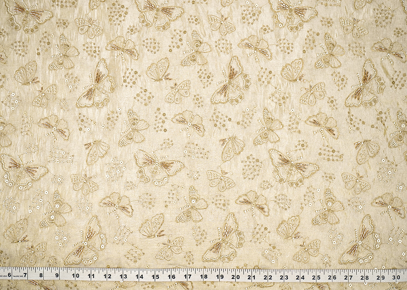 Golden Dyeable Tissue Fabric With All Over Zari, Sequins, Bead And Katdana Work 21680