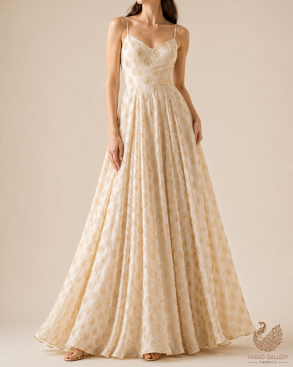 White Dyeable Crepe Fabric With All Over Zari Handloom 21689