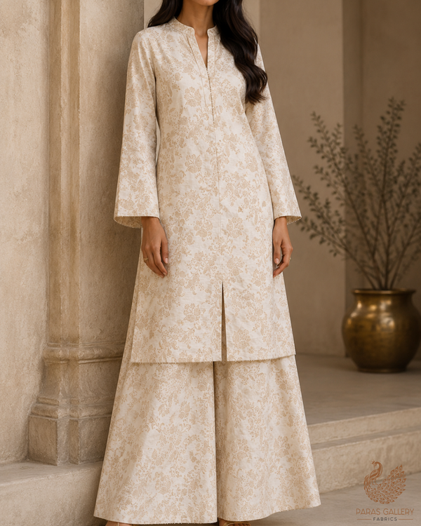 White Dyeable Crepe Fabric With All Over Zari Handloom 21691