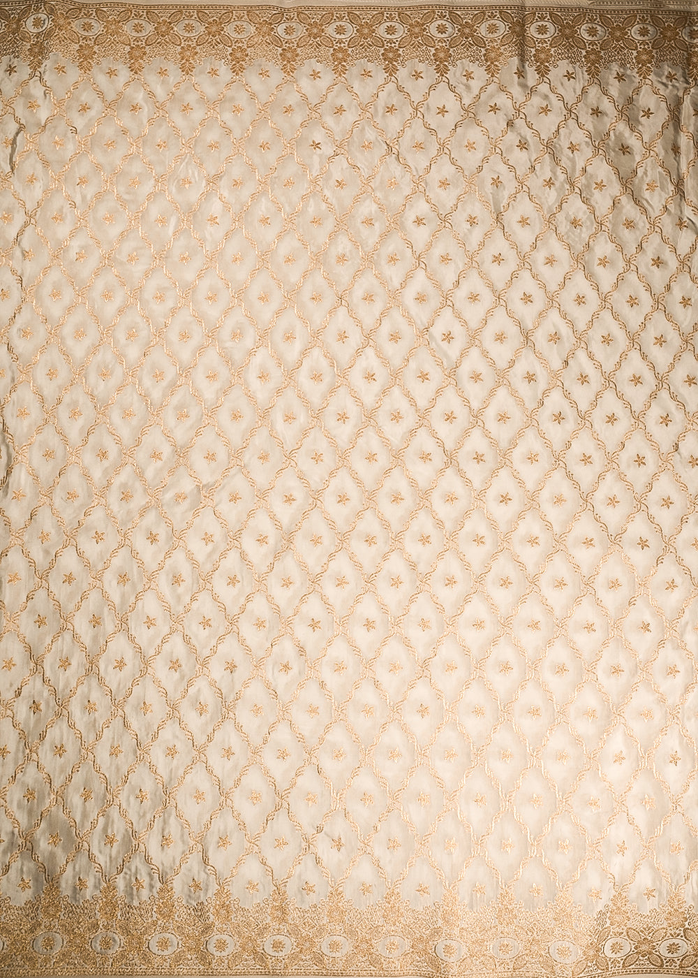 White Dyeable Crepe Fabric With All Over Zari Handloom With Two Side Border 21693