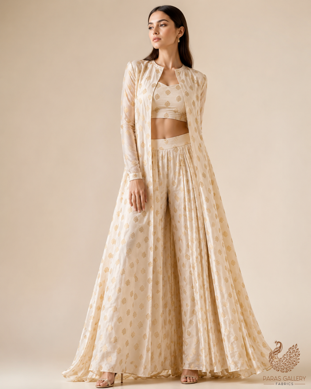 White Dyeable Crepe Fabric With All Over Buti Of Zari Handloom 21694