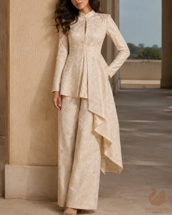 White Dyeable Crepe Fabric With All Over Zari Handloom 21700