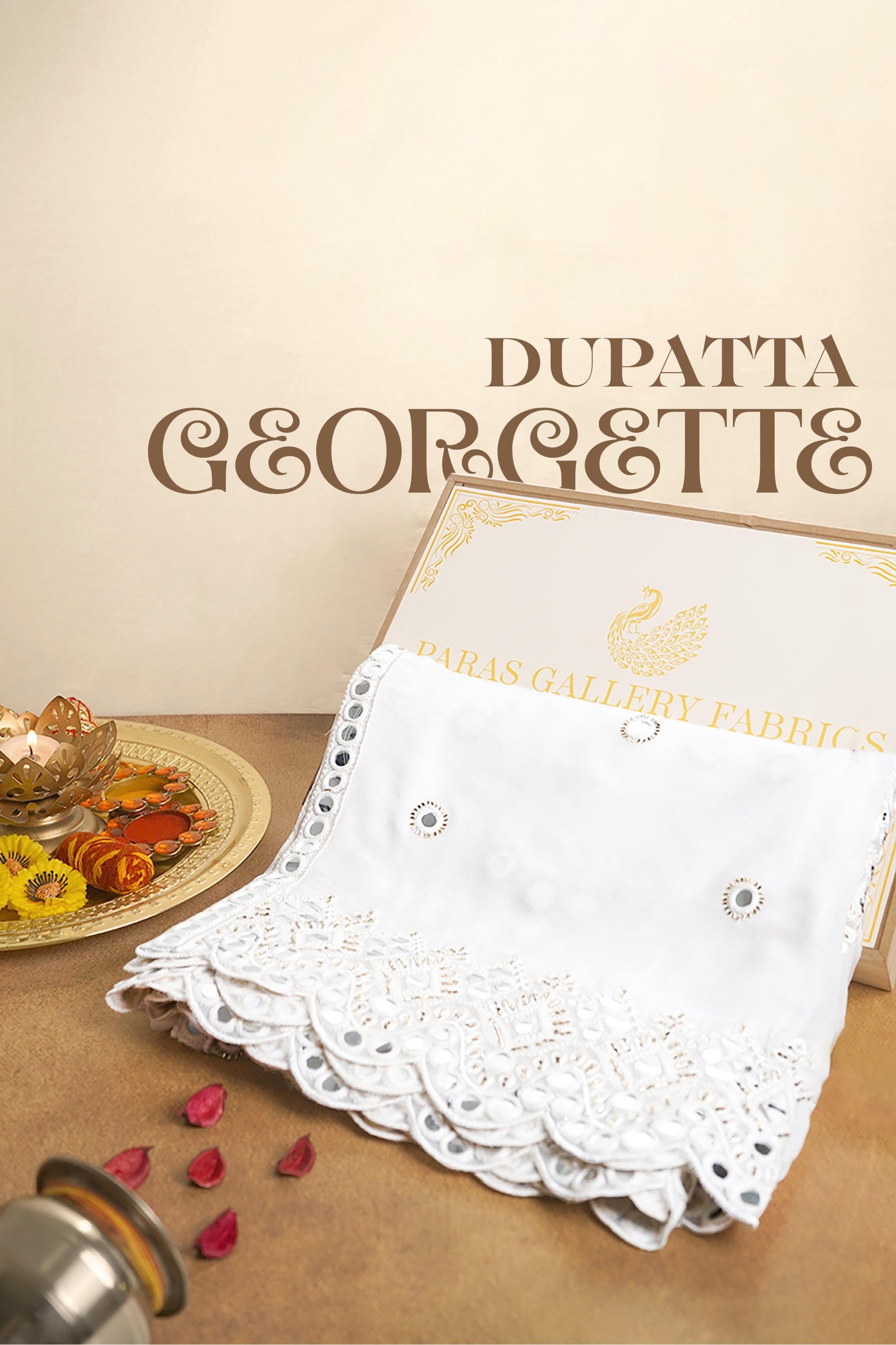 White Dyeable Georgette Dupatta With All Over Thread, Katdana and Faux Mirror Work 21704